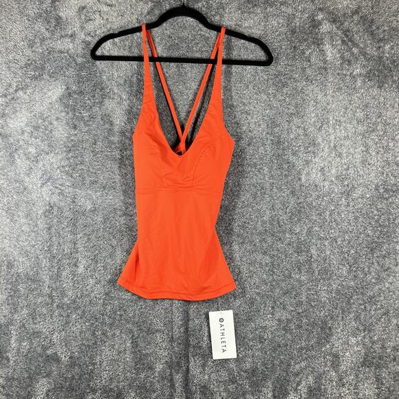Athleta Tankini Swimsuit Womens Small Orange D-DD Crock Back Triangle H2Eco New - Picture 1 of 8